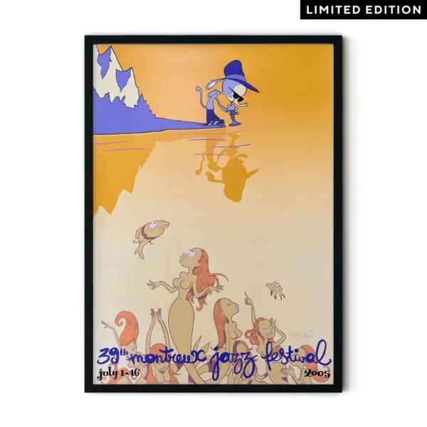 L'Affiche Zep, 2005, Édition Limitée, représente un chat sorcier au bord d'un lac pour le 39e Festival de jazz de Montreux, avec des poissons et des sirènes enjouées sous l'eau. L'étiquette de l'Édition Limitée se trouve dans le coin.