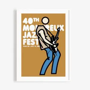 Affiche du 40e Festival de jazz de Montreux représentant un personnage stylisé, sans visage, jouant de la guitare électrique sur un fond brun. Un texte blanc en gras indique le nom de l'événement et les dates : 30 juin - 15 juillet 2006.